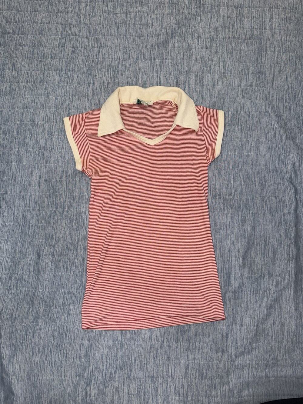 Cucumber Vintage 1970s Red & White Striped Polo Shirt Made In USA